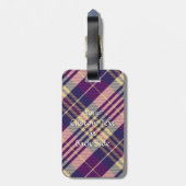 Étiquette À Bagage Tartan mauve, or et bleu (Dos Vertical)