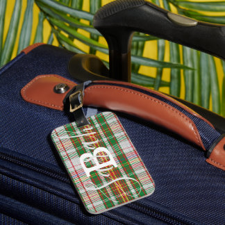 Étiquette À Bagage Tartan multicolore À damiers Nom du monogramme