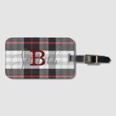 Étiquette À Bagage Tartan noir et blanc À damiers Nom du monogramme (Devant Horizontal)