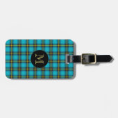 Étiquette À Bagage Tartan Plaid Bleu Noir Jaune Monogramme tendance (Devant horizontal)