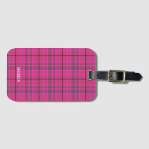 Étiquette À Bagage Tartan préppant rose et violet