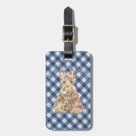 Étiquette À Bagage Tartan Scottie Blé (Devant Vertical)