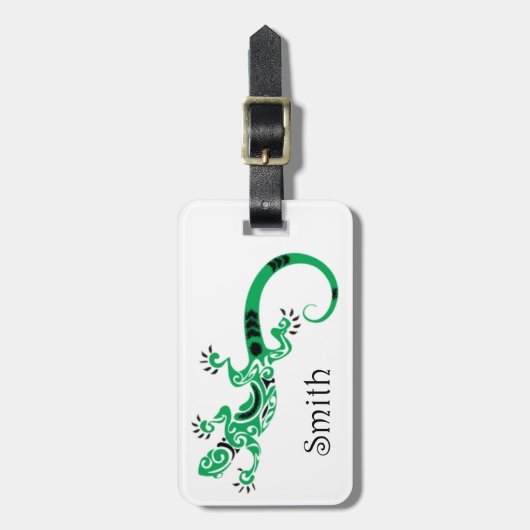 Étiquette À Bagage Tatouage tribal Lizard vert (Devant Vertical)