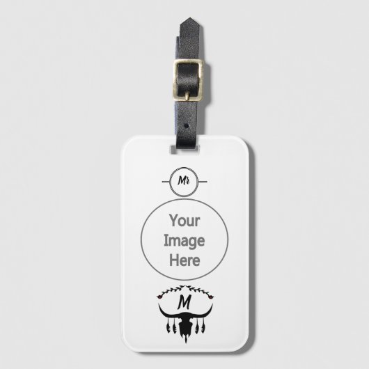 Étiquette À Bagage Taureau avec plumes noires Silhouette (Devant Vertical)