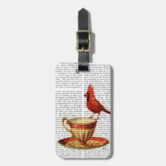 Étiquette À Bagage Teacup Et Cardinal Rouge (Devant Vertical)