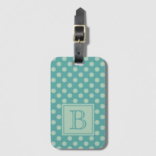 Étiquette À Bagage Teal Monogram Polka Dot Pattern (Devant Vertical)