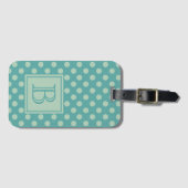 Étiquette À Bagage Teal Monogram Polka Dot Pattern (Devant Horizontal)