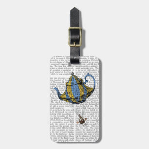 Étiquette À Bagage Teapot volant 3 bleu et jaune