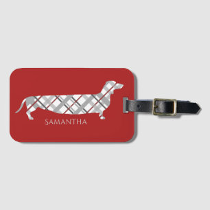 Étiquette À Bagage Teckel de plaid sur le rouge