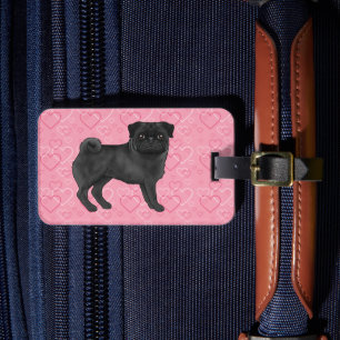 Étiquette À Bagage Teckels noirs de dessin animé mops d'amour motif d
