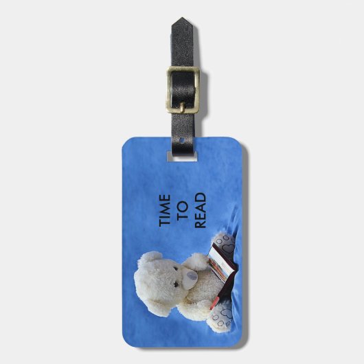 Étiquette À Bagage Teddy Bear Time to Read Blue Stuffed Animal, ZKOA (Devant Vertical)