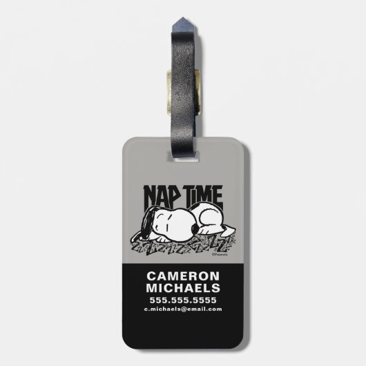 Étiquette À Bagage Tee - shirt | Snoopy Nap Time | Ajouter Votre Nom (Dos Vertical)