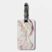Étiquette À Bagage Tendance en pierre rose Texture, Monogramme (Dos Vertical)