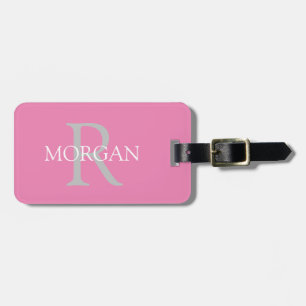 Étiquette À Bagage Tendance Simple Monogramme DIY et Nom Rose & Gris