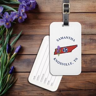 Étiquette À Bagage Tennessee Drapeau et Fleur pourpre Iris Texte pers