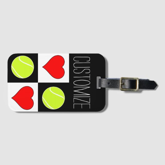 Étiquette À Bagage Tennis Girls Cute Tennis Ball et Motif de coeur (Devant Horizontal)