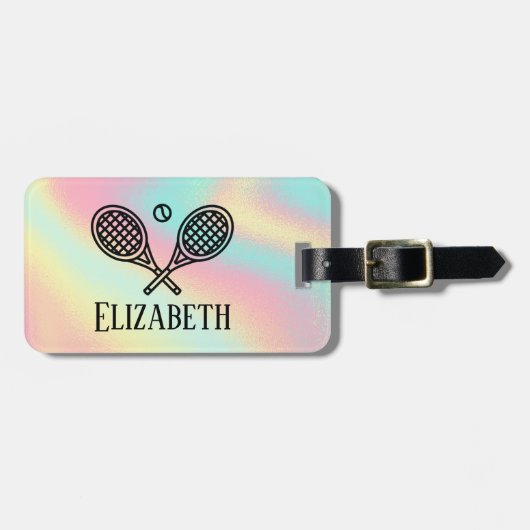 Étiquette À Bagage Tennis Thème Rose Moderne Rétro Monogramme Nom (Devant horizontal)