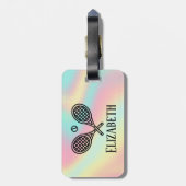 Étiquette À Bagage Tennis Thème Rose Moderne Rétro Monogramme Nom (Dos Vertical)