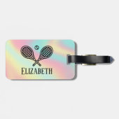 Étiquette À Bagage Tennis Thème Rose Moderne Rétro Monogramme Nom (Dos horizontal)