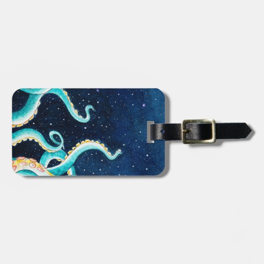 Étiquette À Bagage Tentacles turquoises Galaxy Stars Aquarelle (Devant horizontal)