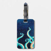 Étiquette À Bagage Tentacles turquoises Galaxy Stars Aquarelle (Dos Vertical)