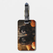 Étiquette À Bagage Terre-Neuve Chiot Automne Citrouille de plaisir (Dos Vertical)