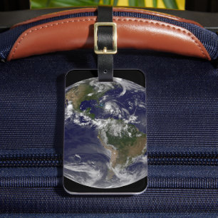 Étiquette À Bagage Terre Pleine Avec L'Ouragan Irène Au-Dessus Des Ba