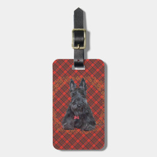 Étiquette À Bagage Terrier Écossais sur Tartan
