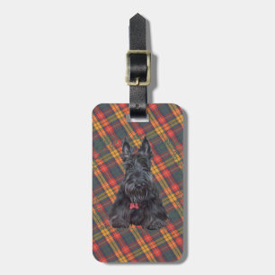 Étiquette À Bagage Terrier Écossais sur Tartan