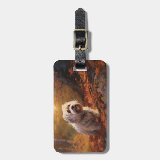 Étiquette À Bagage Terrier tibétain à l'automne Feuilles automne Insp (Devant Vertical)