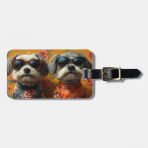 Étiquette À Bagage Terrier tibétain avec coeur Roses Saint Valentin
