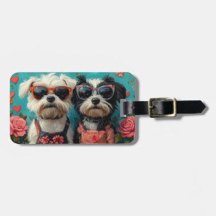 Étiquette À Bagage Terrier tibétain avec coeur Roses Saint Valentin