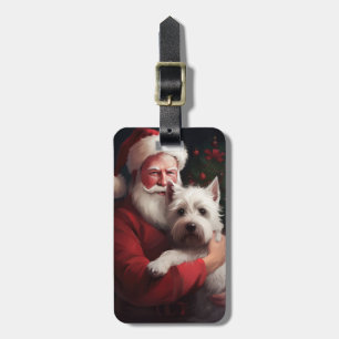 Étiquette À Bagage Terrier West Highland White Santa Claus Noël