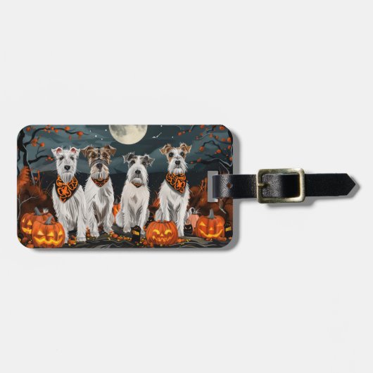 Étiquette À Bagage Terrier Wirefox Halloween Effrayant (Devant horizontal)