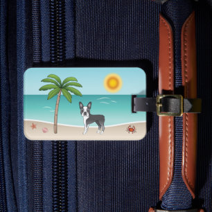 Étiquette À Bagage Tervueren Boston Terrier Bleu Sur Une Plage Tropic