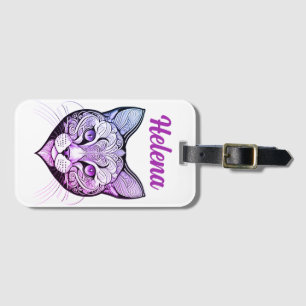 Étiquette À Bagage Tête de chat dégradé bleu-violet