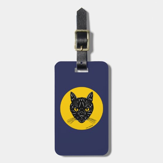 Étiquette À Bagage Tête de chat noir (Devant Vertical)