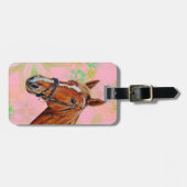 Étiquette À Bagage Tête de cheval sur l'arrière - plan floral, (Devant horizontal)