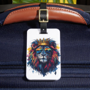 Étiquette À Bagage Tête de lion gras avec lunettes de soleil et couro