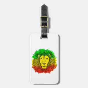Étiquette À Bagage Tête de lion rasta rouge jaune vert dessin Jamaïqu