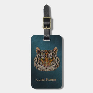 Étiquette À Bagage Tête de tigre aspect cuir vert