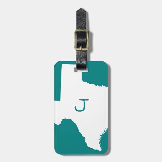 Étiquette À Bagage Texas sarcelle et blanc monogrammé (Devant Vertical)