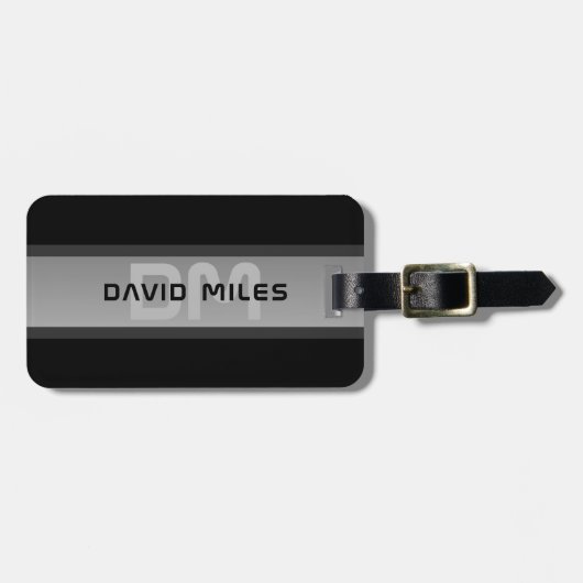 Étiquette À Bagage Texte en calques personnalisable moderne | Noir et (Devant horizontal)