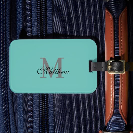 Étiquette À Bagage Texte initial et nom personnalisé turquoise (Insitu Rectoal 4)