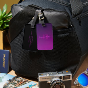 Étiquette À Bagage Texte Monogrammé Moderne Éditable & Ombre Violet