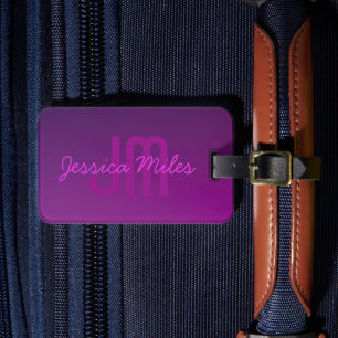 Étiquette À Bagage Texte Monogrammé Moderne Éditable & Ombre Violet
