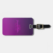 Étiquette À Bagage Texte monogramme modifiable moderne & Ombre violet (Devant horizontal)