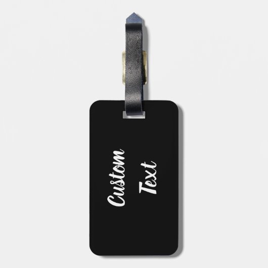 Étiquette À Bagage Texte personnalisé en noir avec script blanc (Dos Vertical)