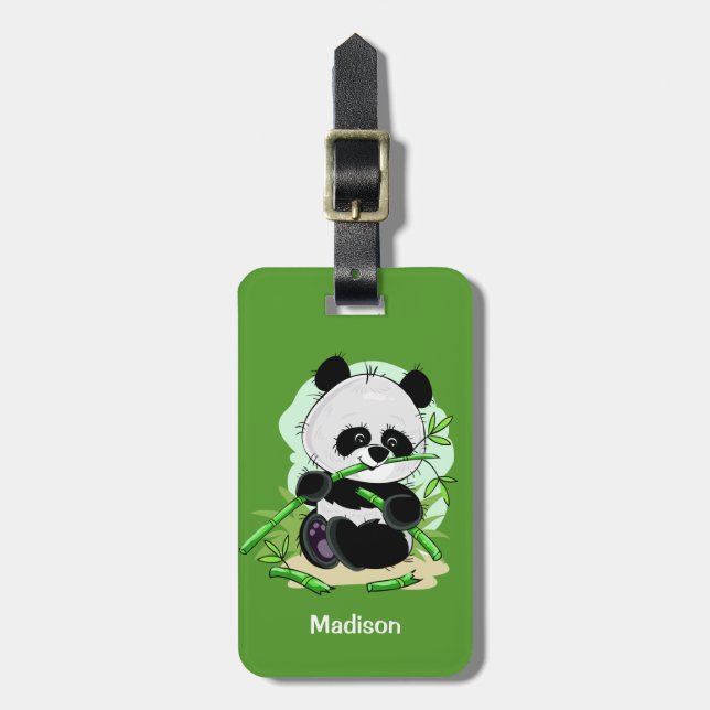 Étiquette À Bagage Texte personnalisé et couleur Panda bagage tag 1/4 (Devant Vertical)