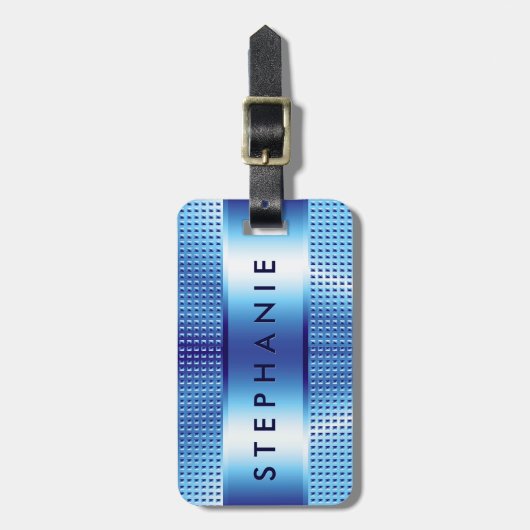 Étiquette À Bagage Texture bleu métallique Imprimer Monogramme gras (Devant Vertical)